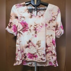Jennifer Lopez Blouse Tunic Top Pink Multicolor Floral Sz S ~ Spring, Summer EUC
